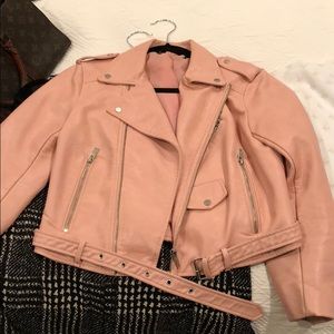 Zara Pink faux Leather Moto Jacket, Size S